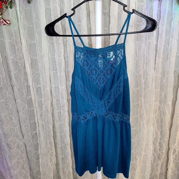 No Boundaries Tops - No Boundaries Teal Blue Lace Detail Peplum Boho